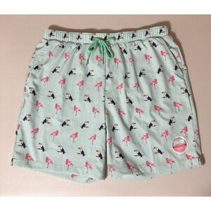NWT Mosmann Australia Swim Shorts Trunks Men's Large Teal Flamingo/Toucan Print